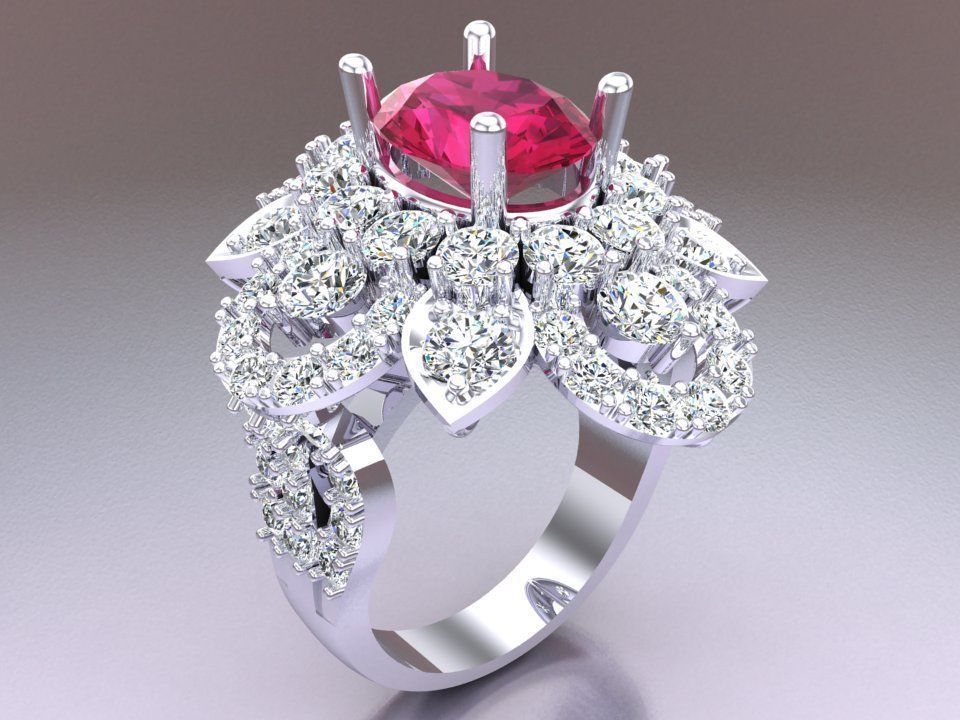 Gemstone rings - Oval stone ring - Diamond rings - 3021 3D print model_5