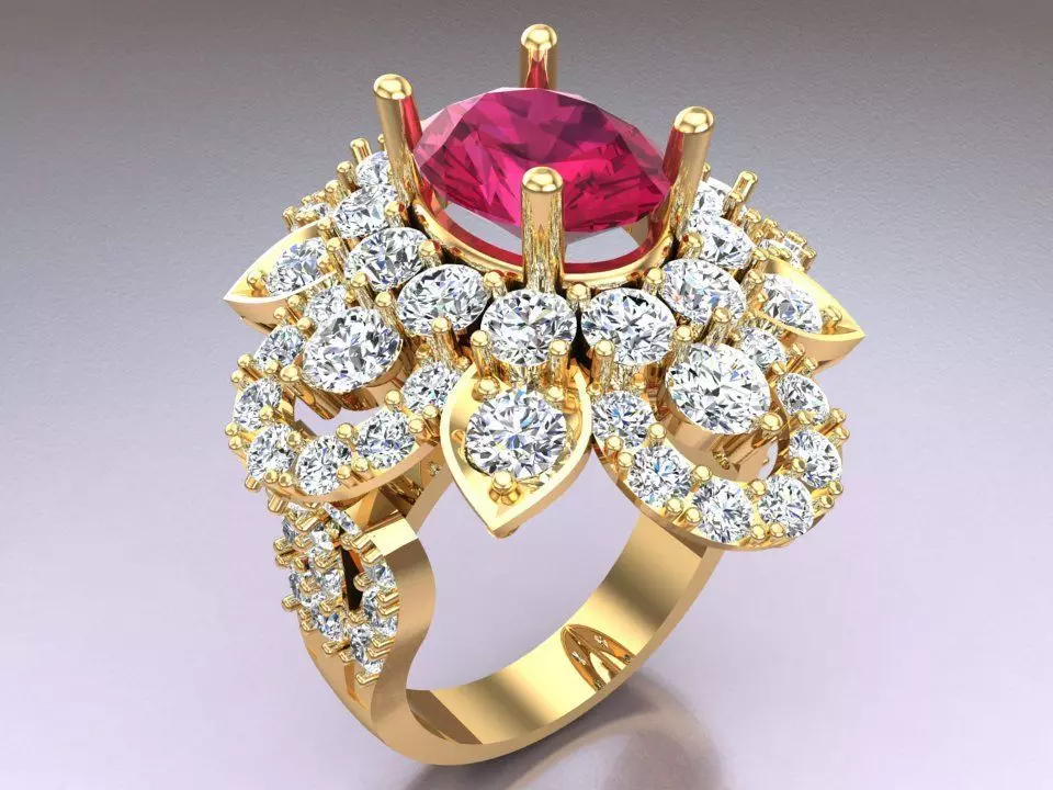 Gemstone rings - Oval stone ring - Diamond rings - 3021 3D print model_0