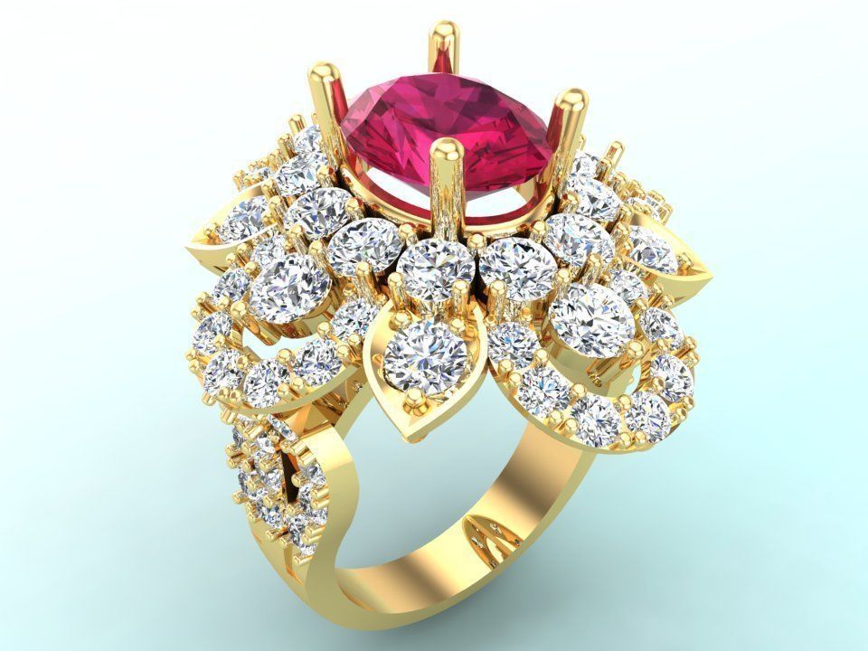 Gemstone rings - Oval stone ring - Diamond rings - 3021 3D print model_2