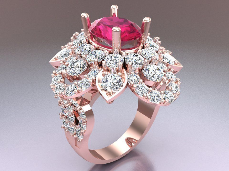 Gemstone rings - Oval stone ring - Diamond rings - 3021 3D print model_6