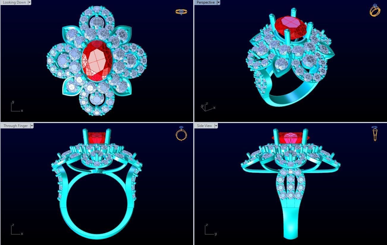 Gemstone rings - Oval stone ring - Diamond rings - 3021 3D print model_10