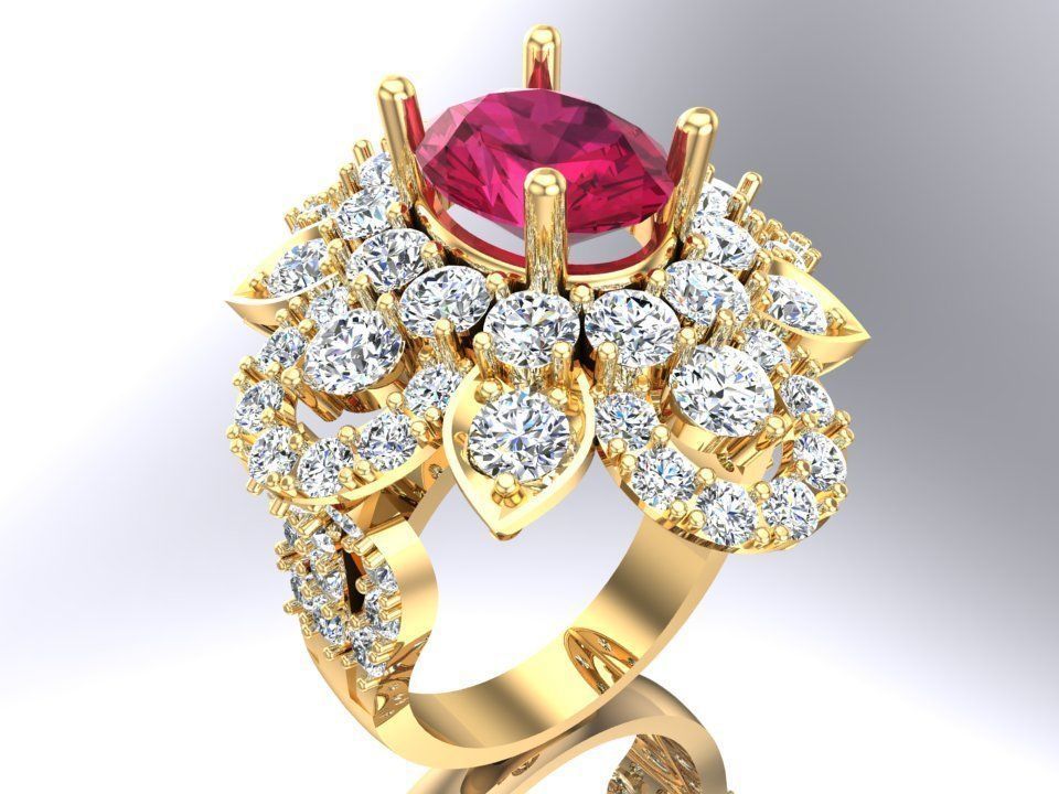 Gemstone rings - Oval stone ring - Diamond rings - 3021 3D print model_1