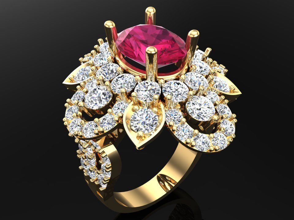 Gemstone rings - Oval stone ring - Diamond rings - 3021 3D print model_3