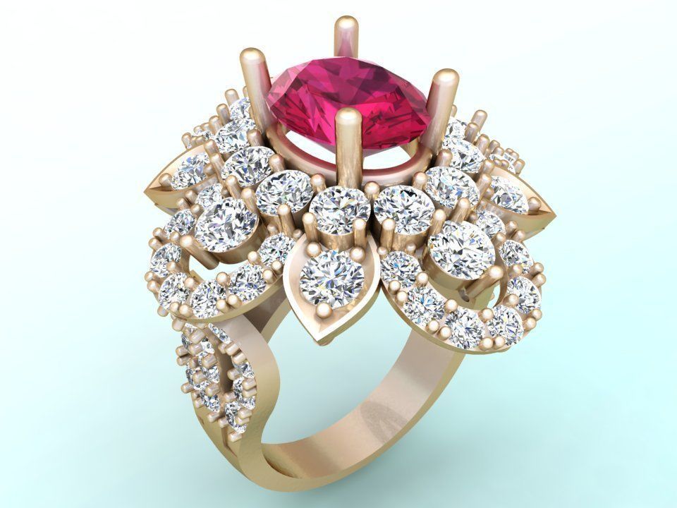 Gemstone rings - Oval stone ring - Diamond rings - 3021 3D print model_4