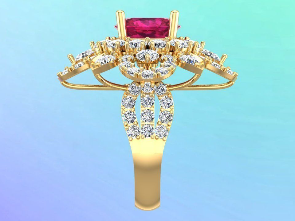 Gemstone rings - Oval stone ring - Diamond rings - 3021 3D print model_8