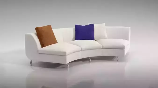 White Quarter Circle Couch With Pillows 3D model