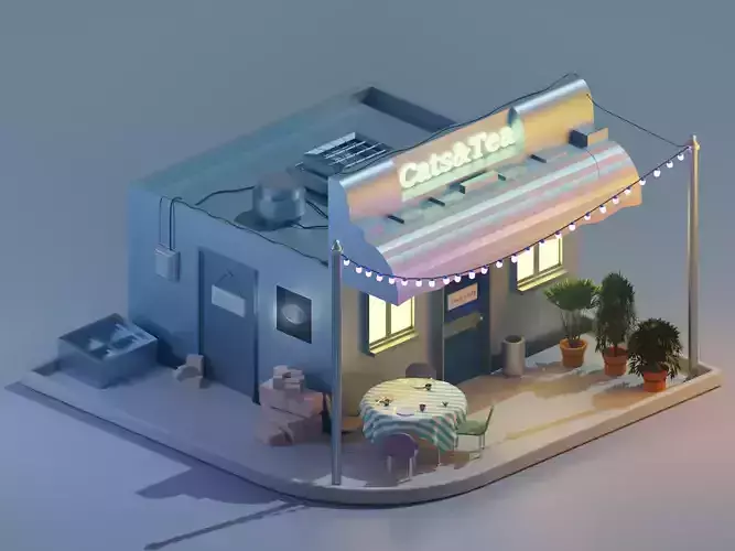 Coffee Shop Restaurant Low Poly House Cafe