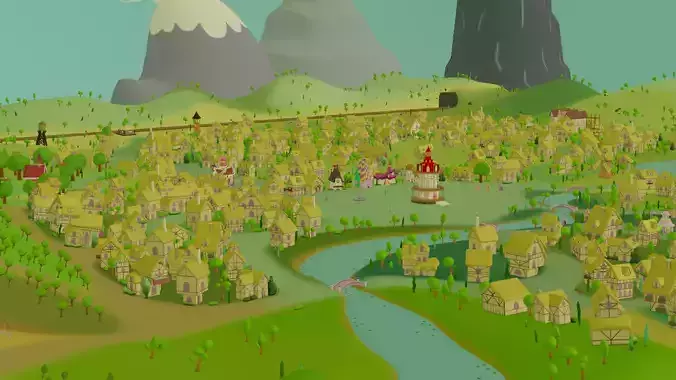 Ponyville cartoon village 3D model