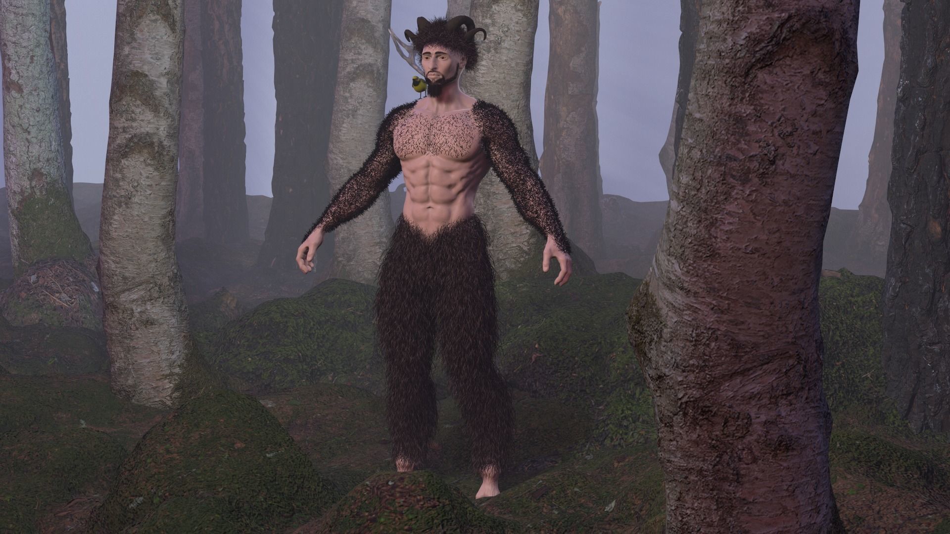 Character silhouette of person in woods 3D model_46