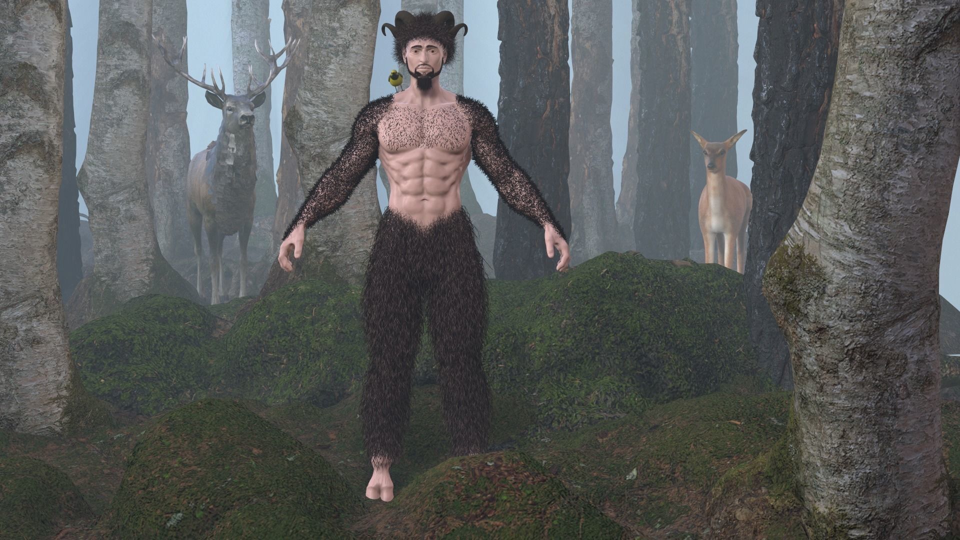 Character silhouette of person in woods 3D model_58