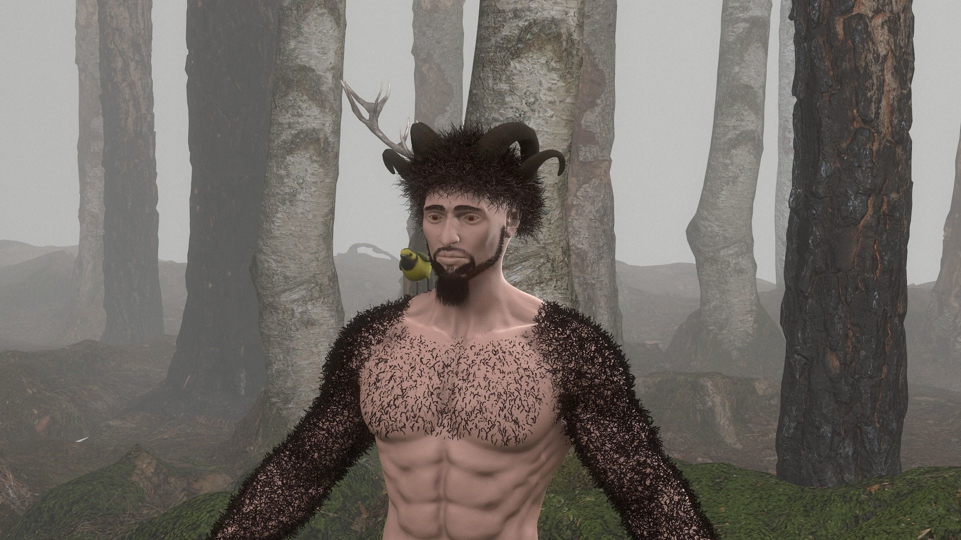 Character silhouette of person in woods 3D model_32