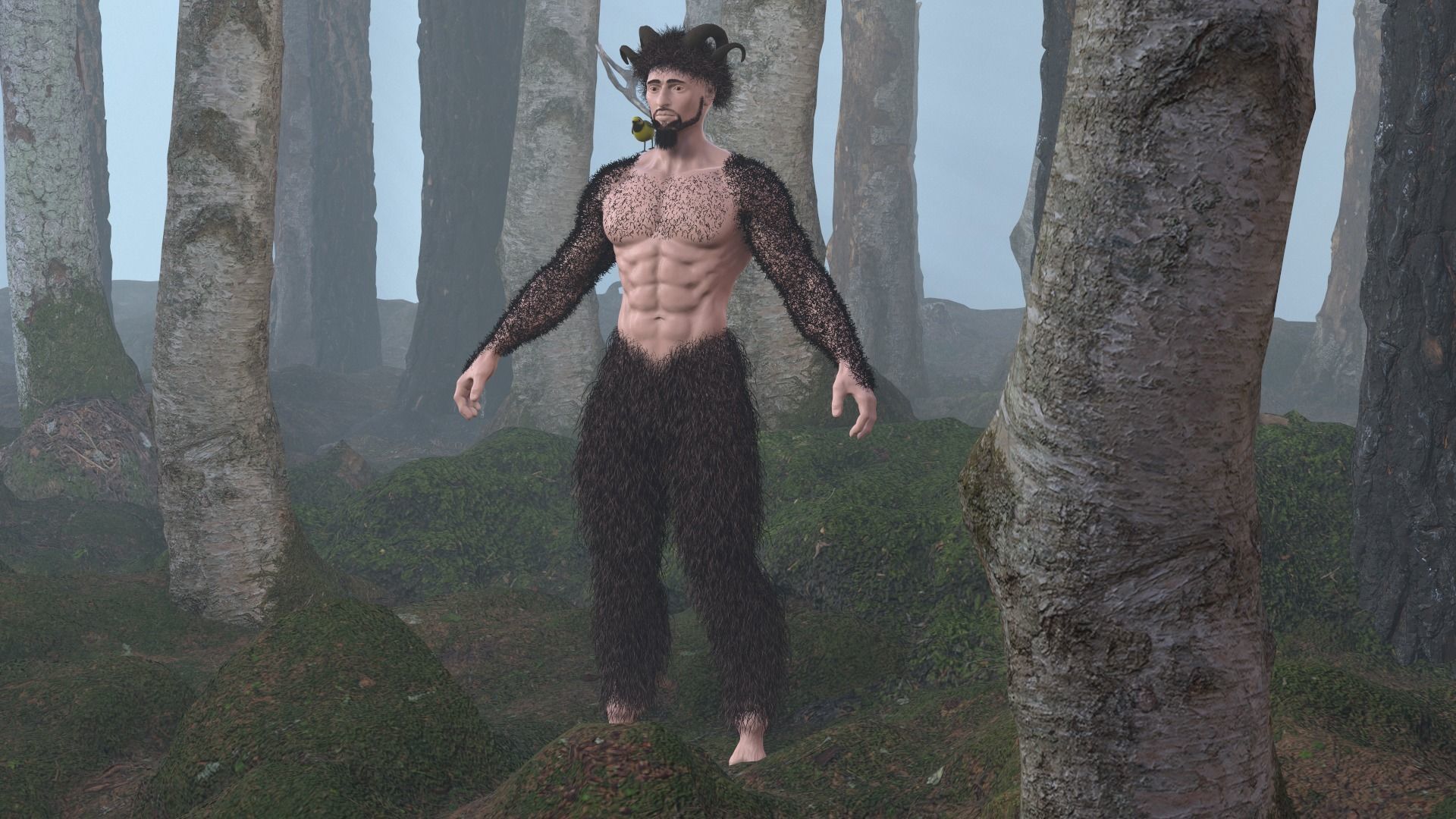 Character silhouette of person in woods 3D model_24