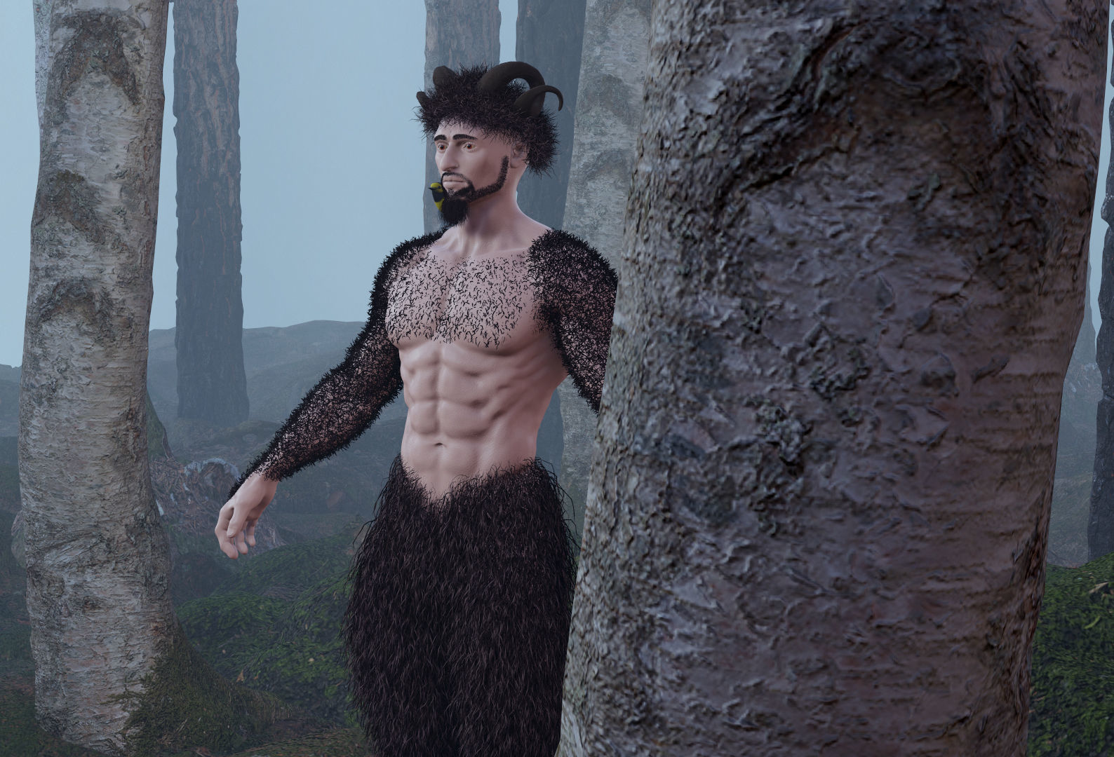 Character silhouette of person in woods 3D model_13