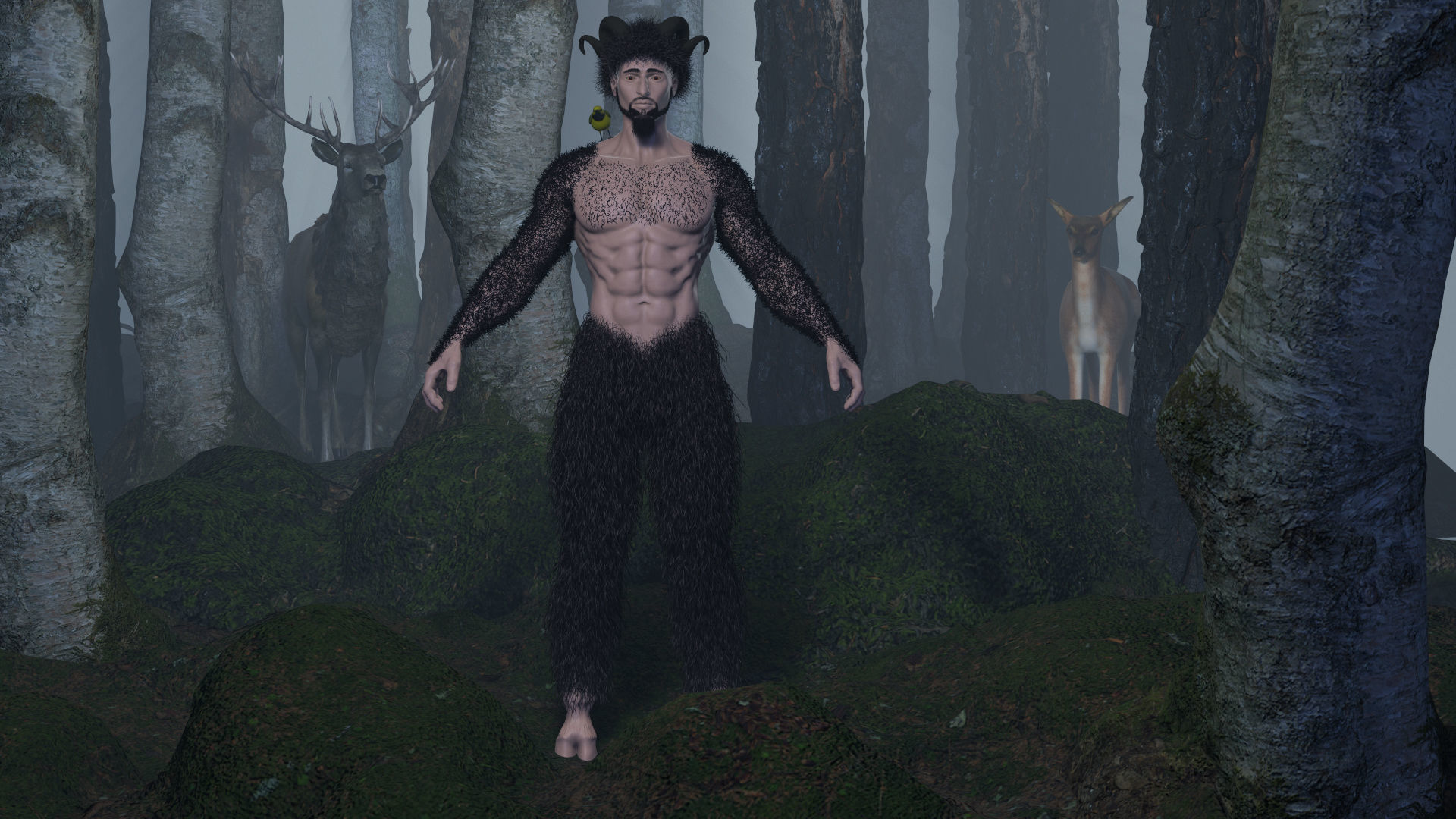 Character silhouette of person in woods 3D model_10