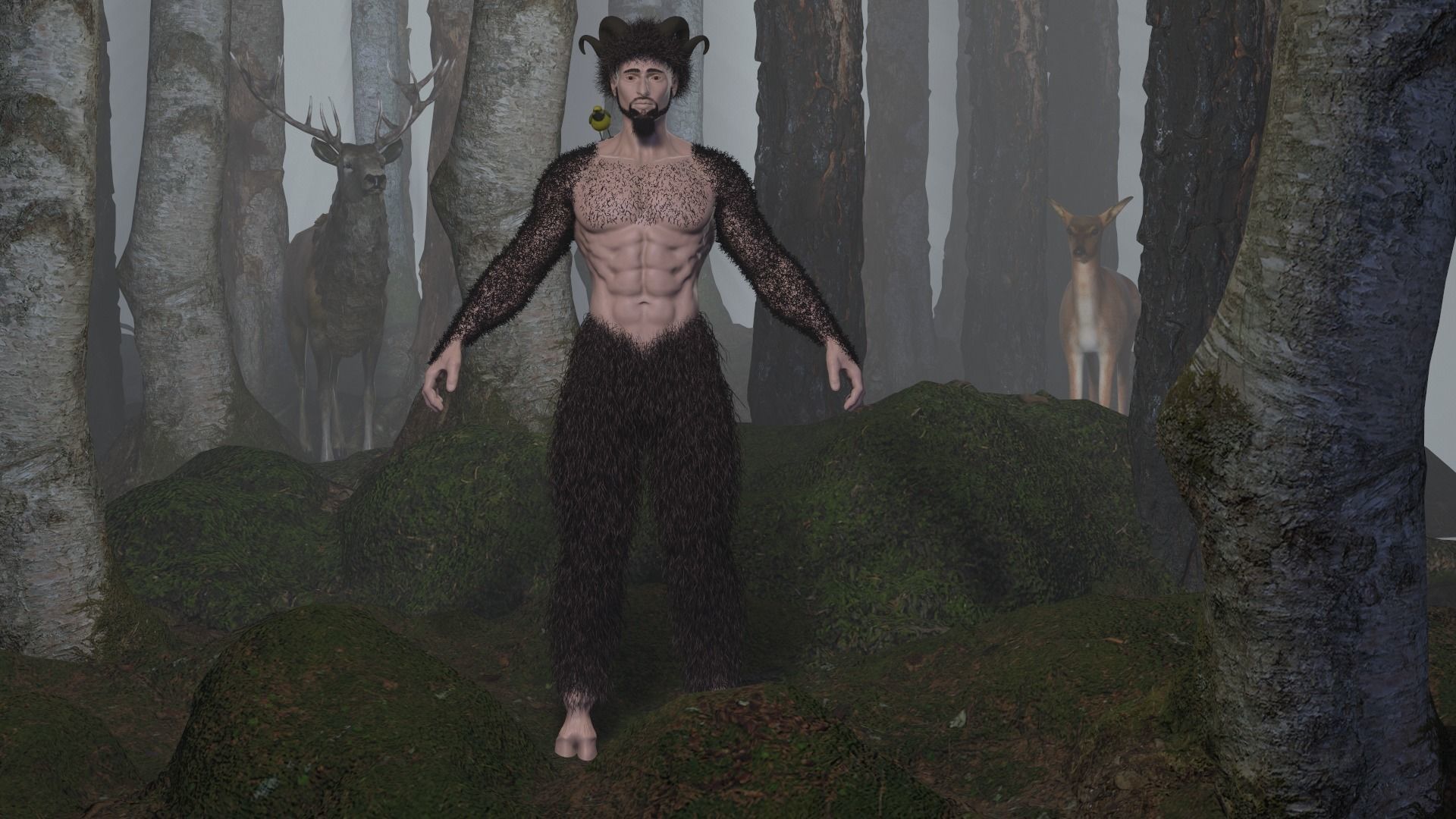 Character silhouette of person in woods 3D model_51