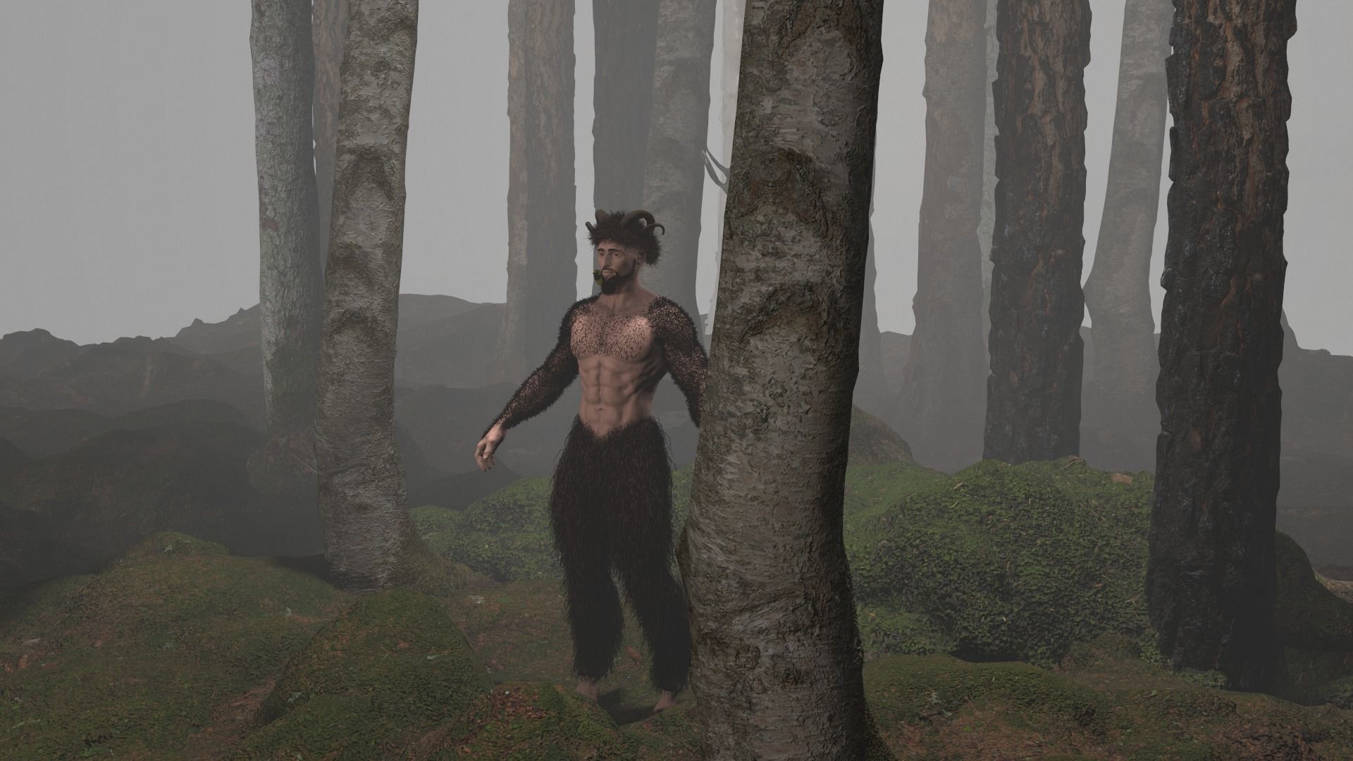 Character silhouette of person in woods 3D model_38