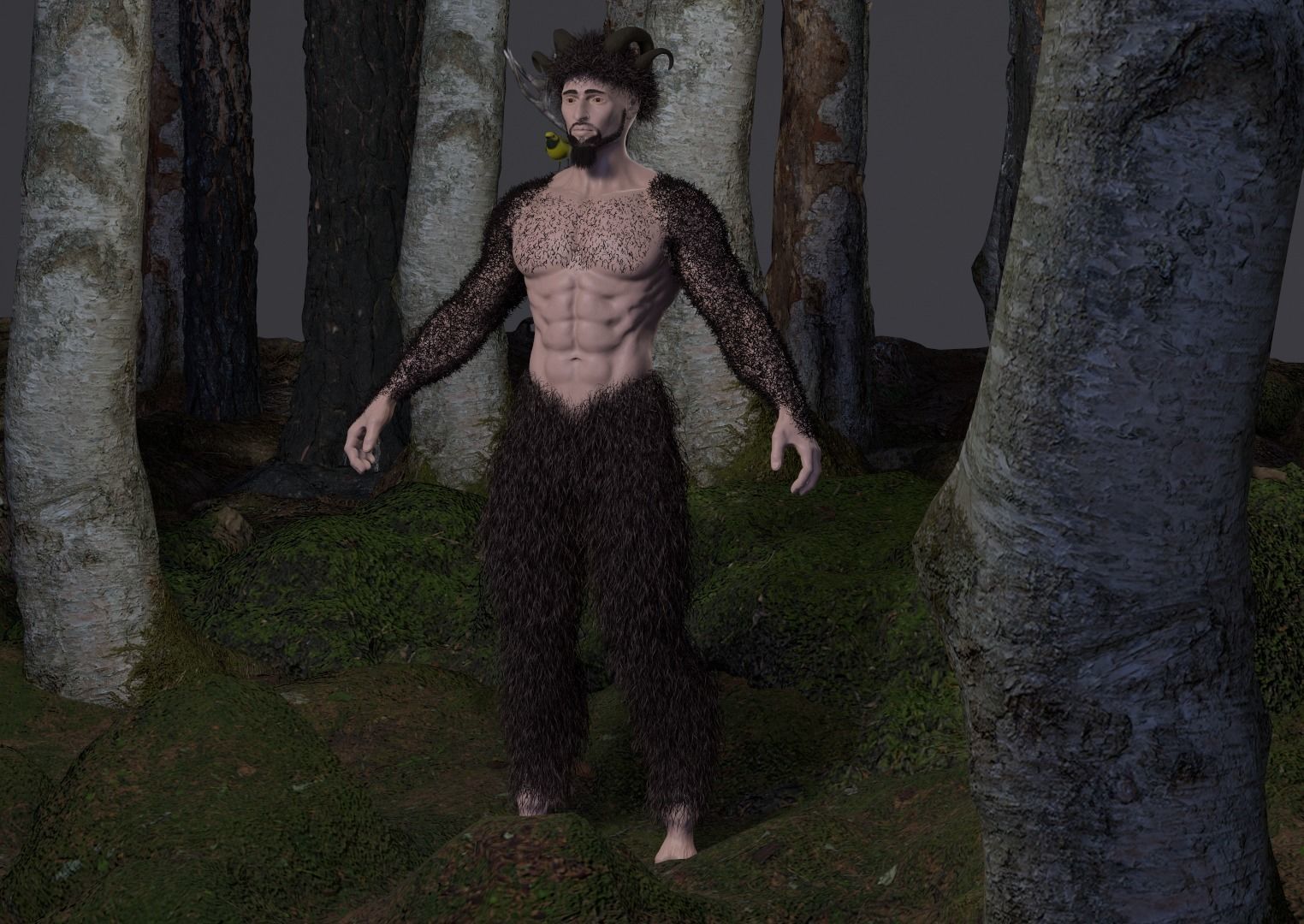 Character silhouette of person in woods 3D model_55