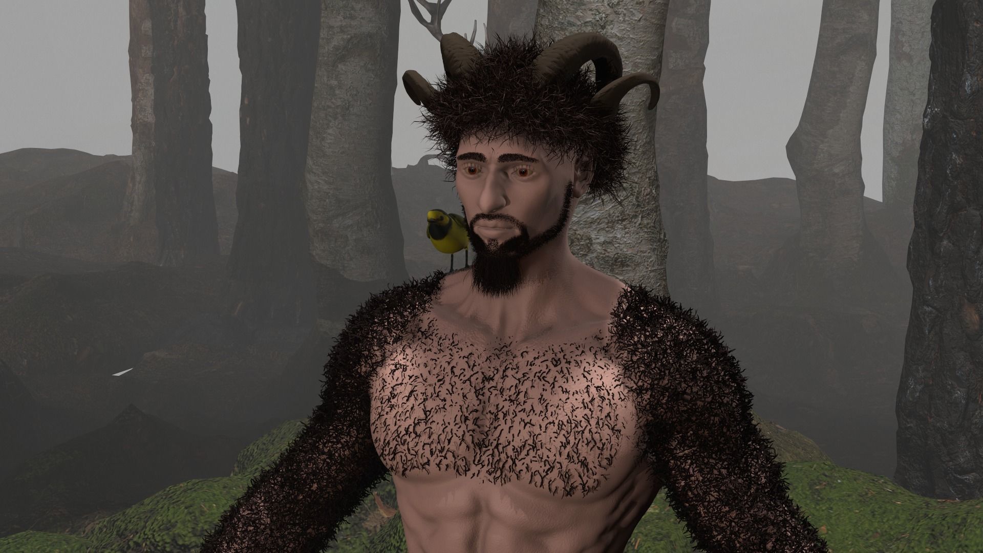 Character silhouette of person in woods 3D model_30