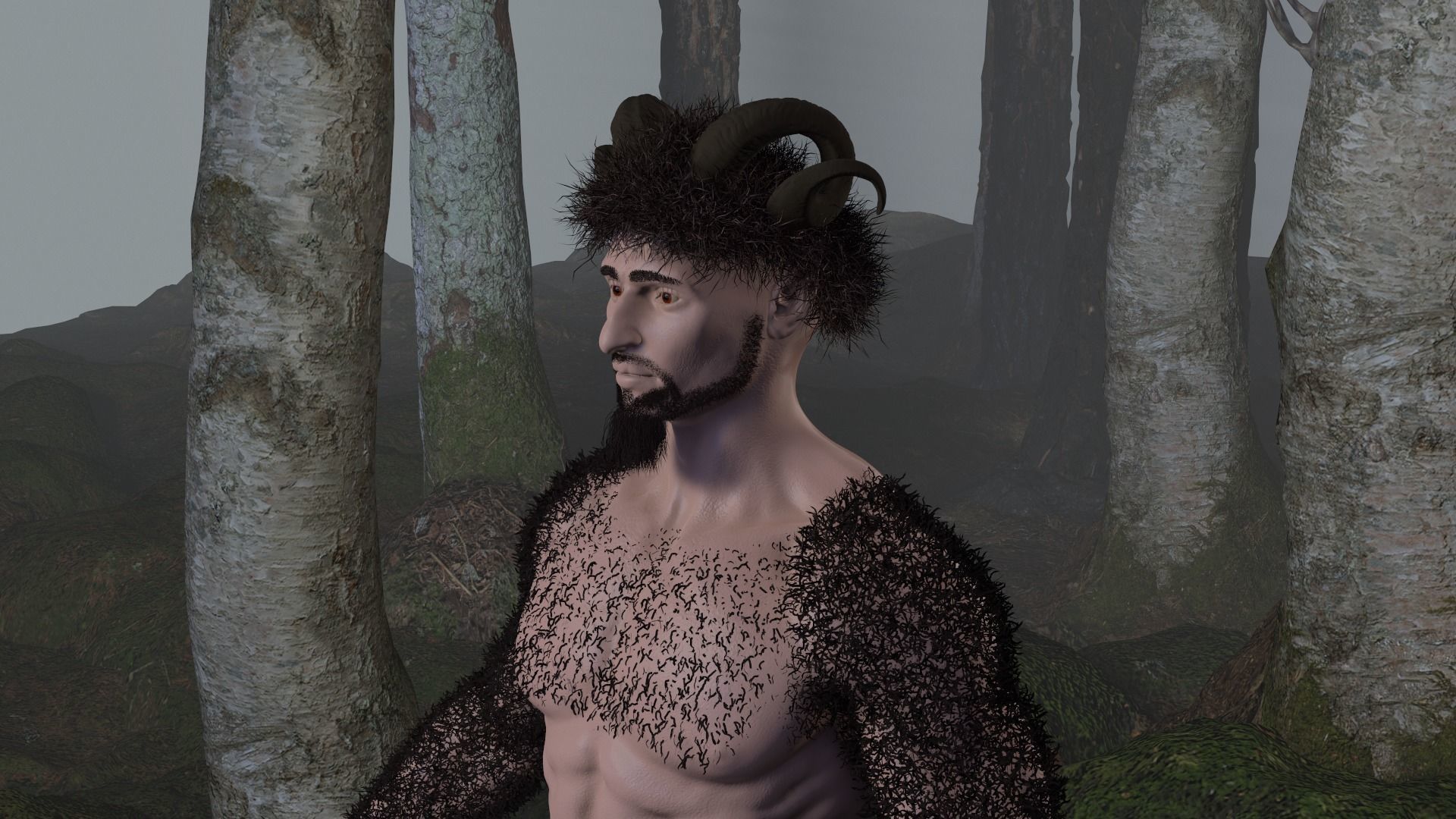 Character silhouette of person in woods 3D model_54