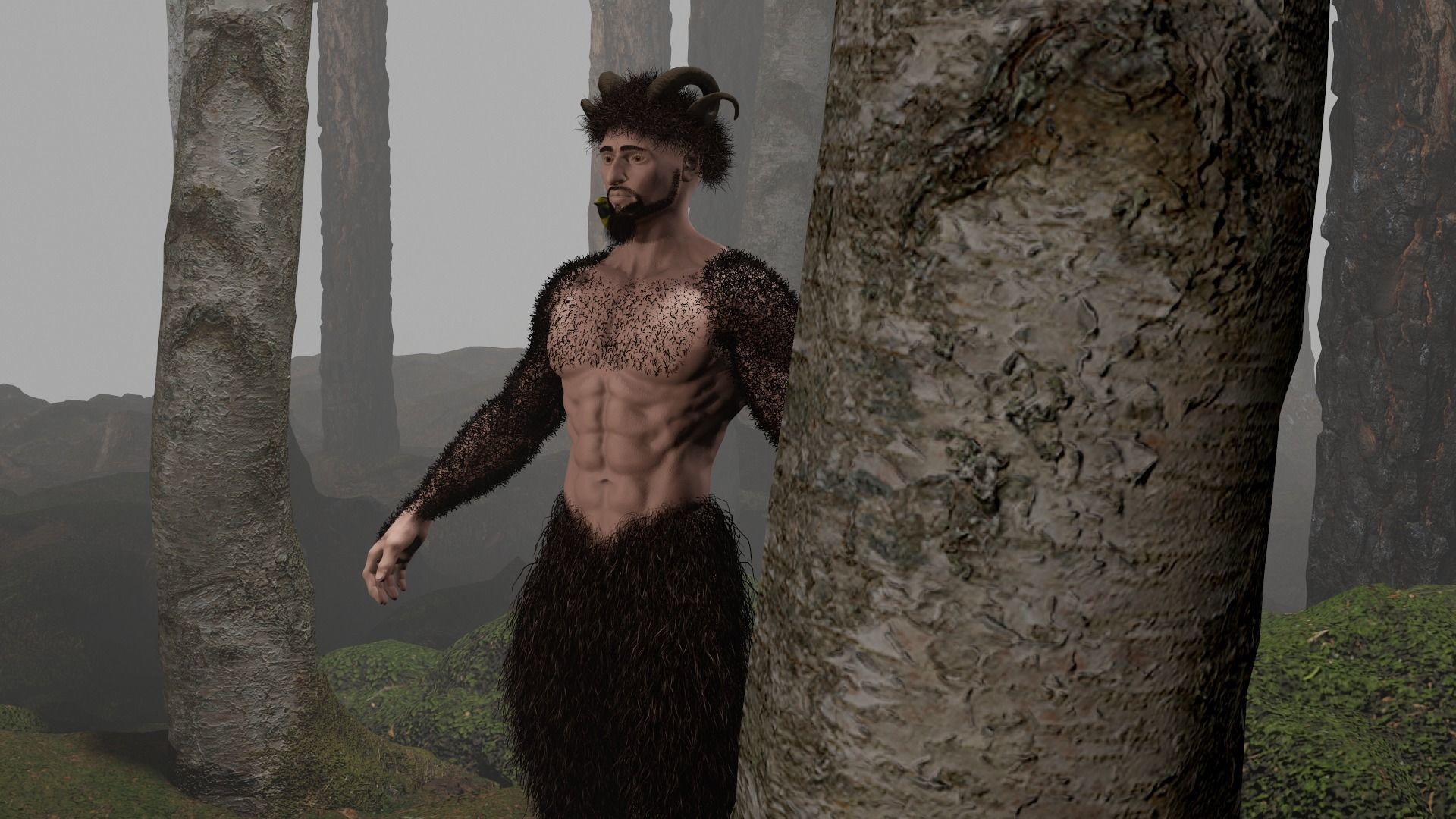 Character silhouette of person in woods 3D model_28