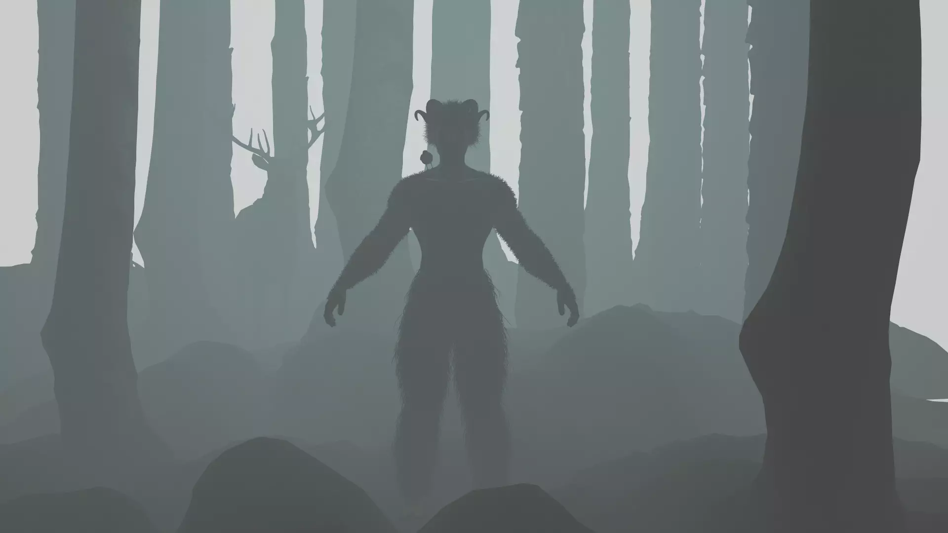 Character silhouette of person in woods 3D model_0
