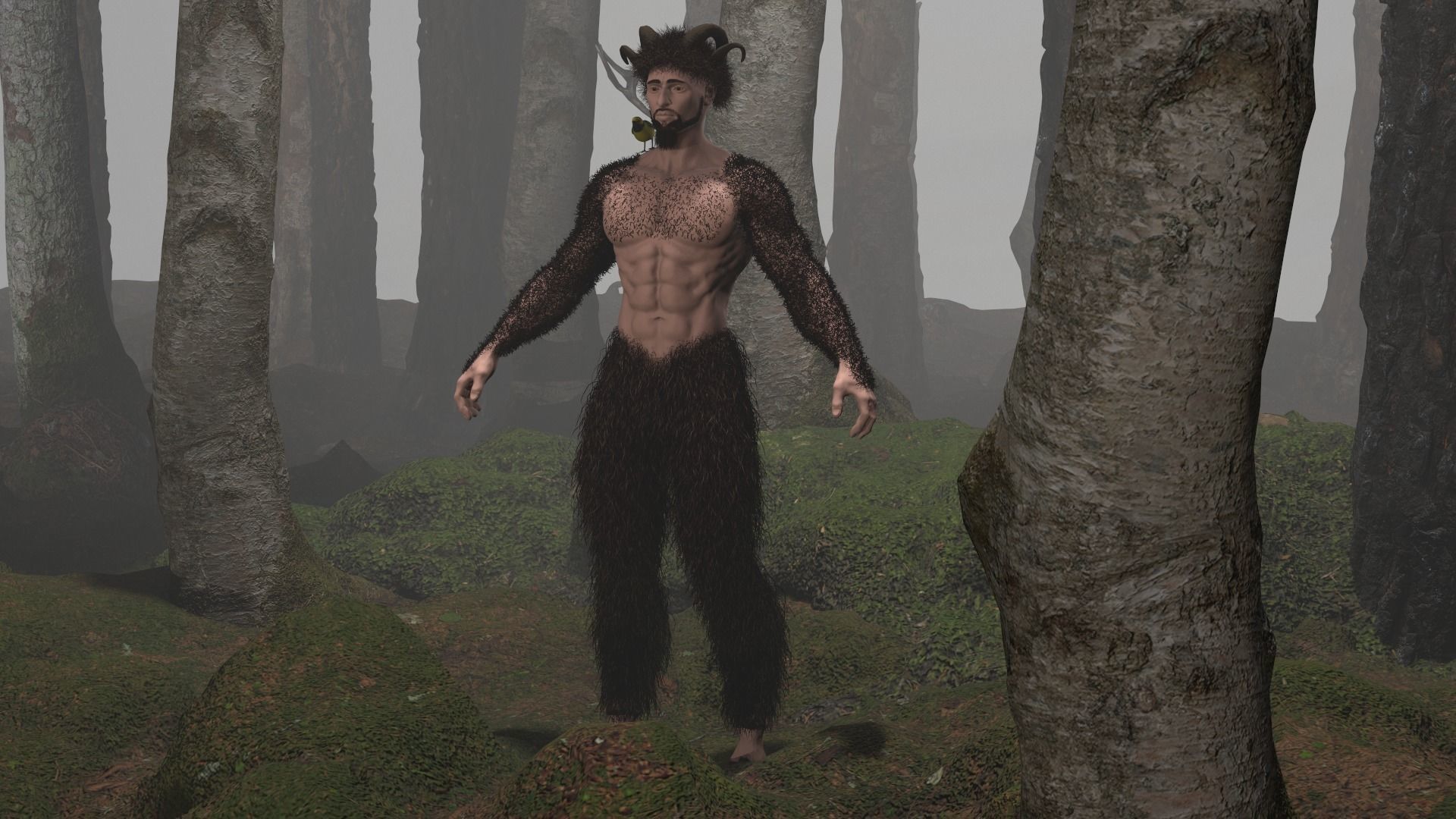 Character silhouette of person in woods 3D model_33