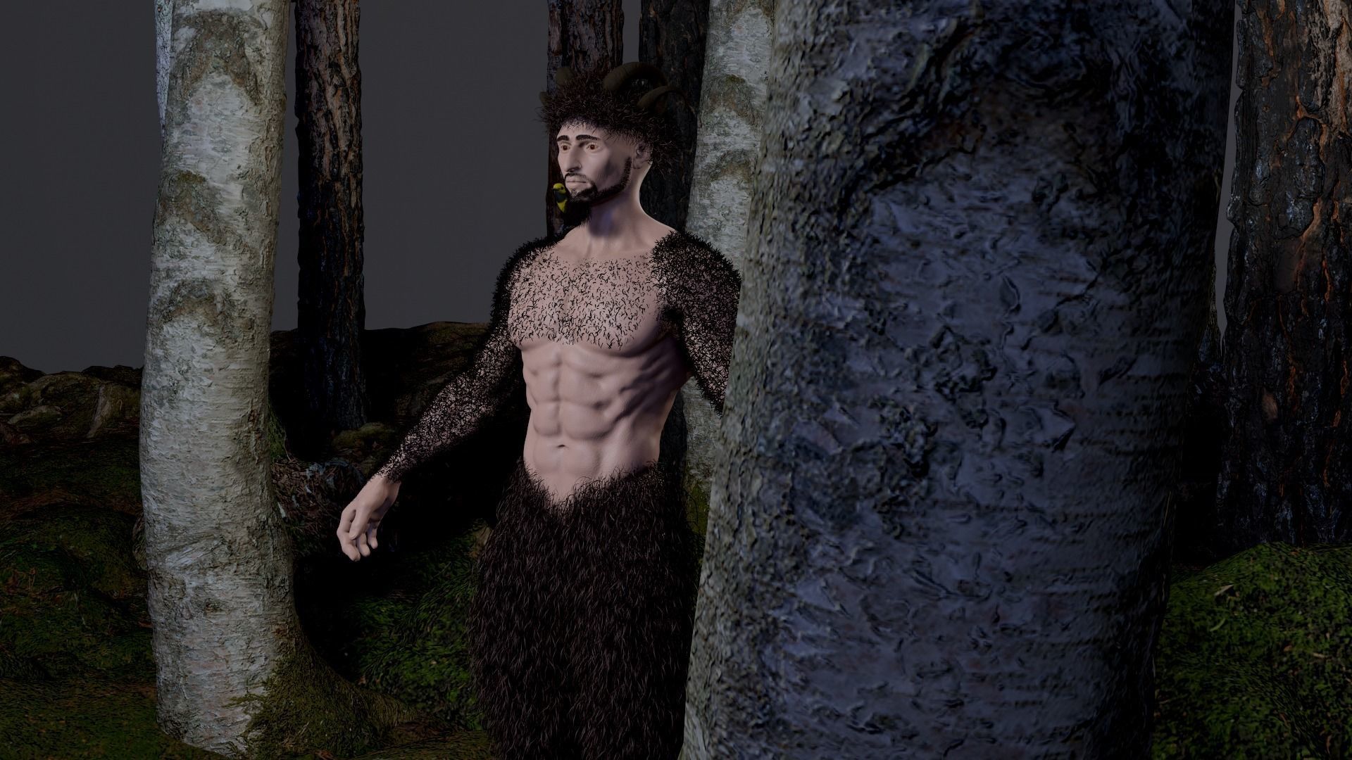 Character silhouette of person in woods 3D model_53