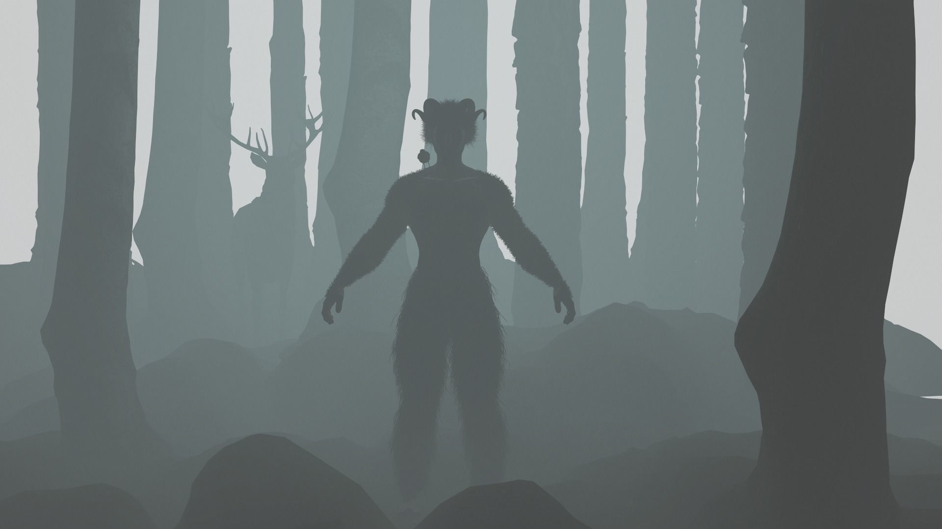 Character silhouette of person in woods 3D model_17
