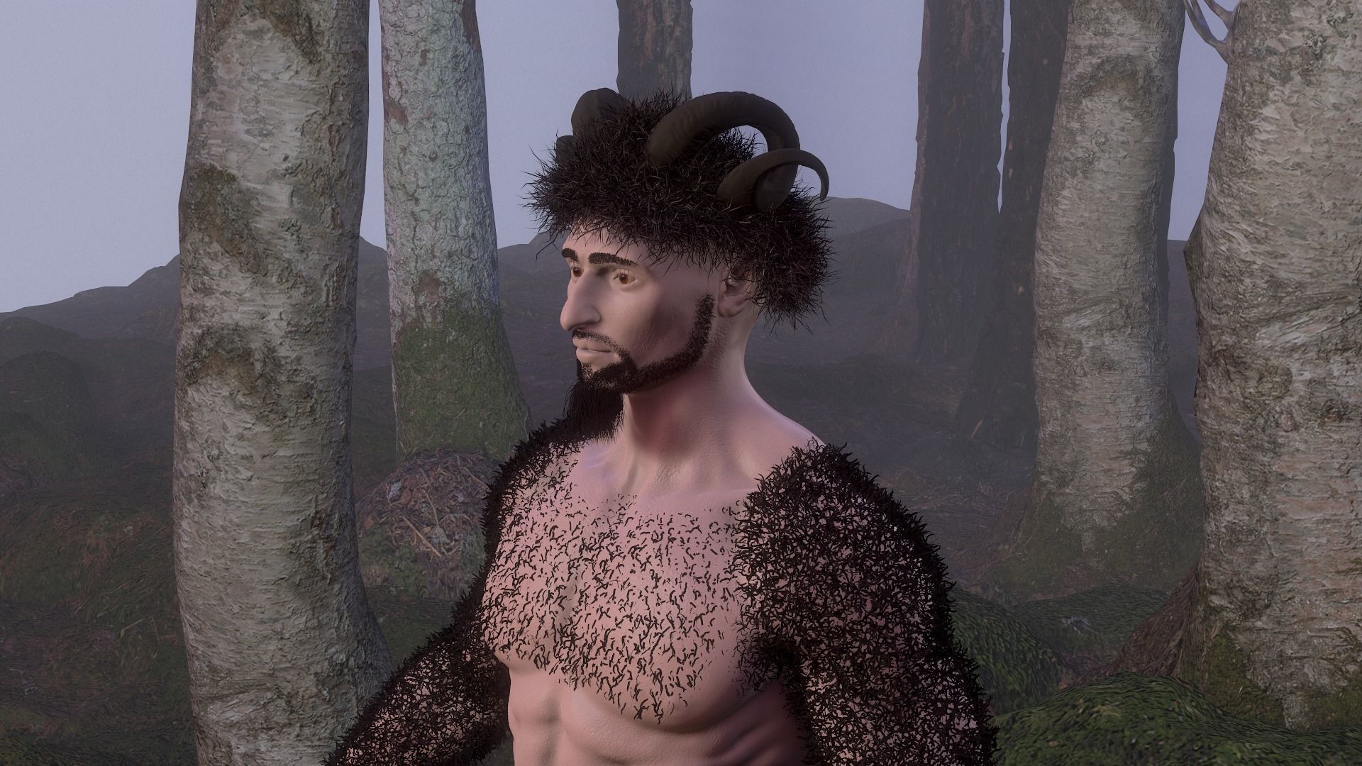 Character silhouette of person in woods 3D model_47