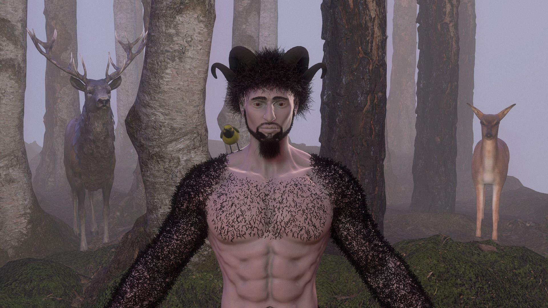 Character silhouette of person in woods 3D model_37