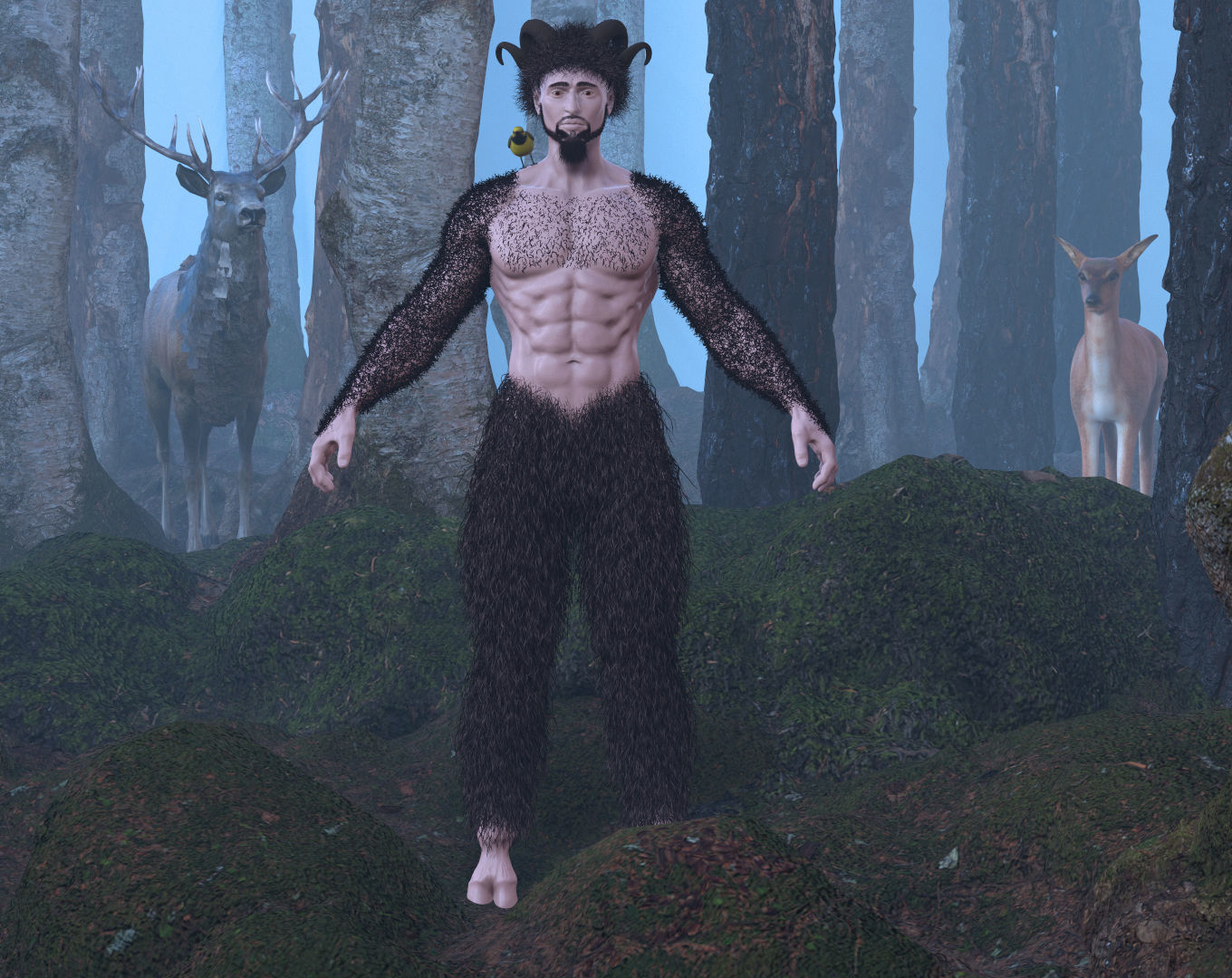 Character silhouette of person in woods 3D model_6