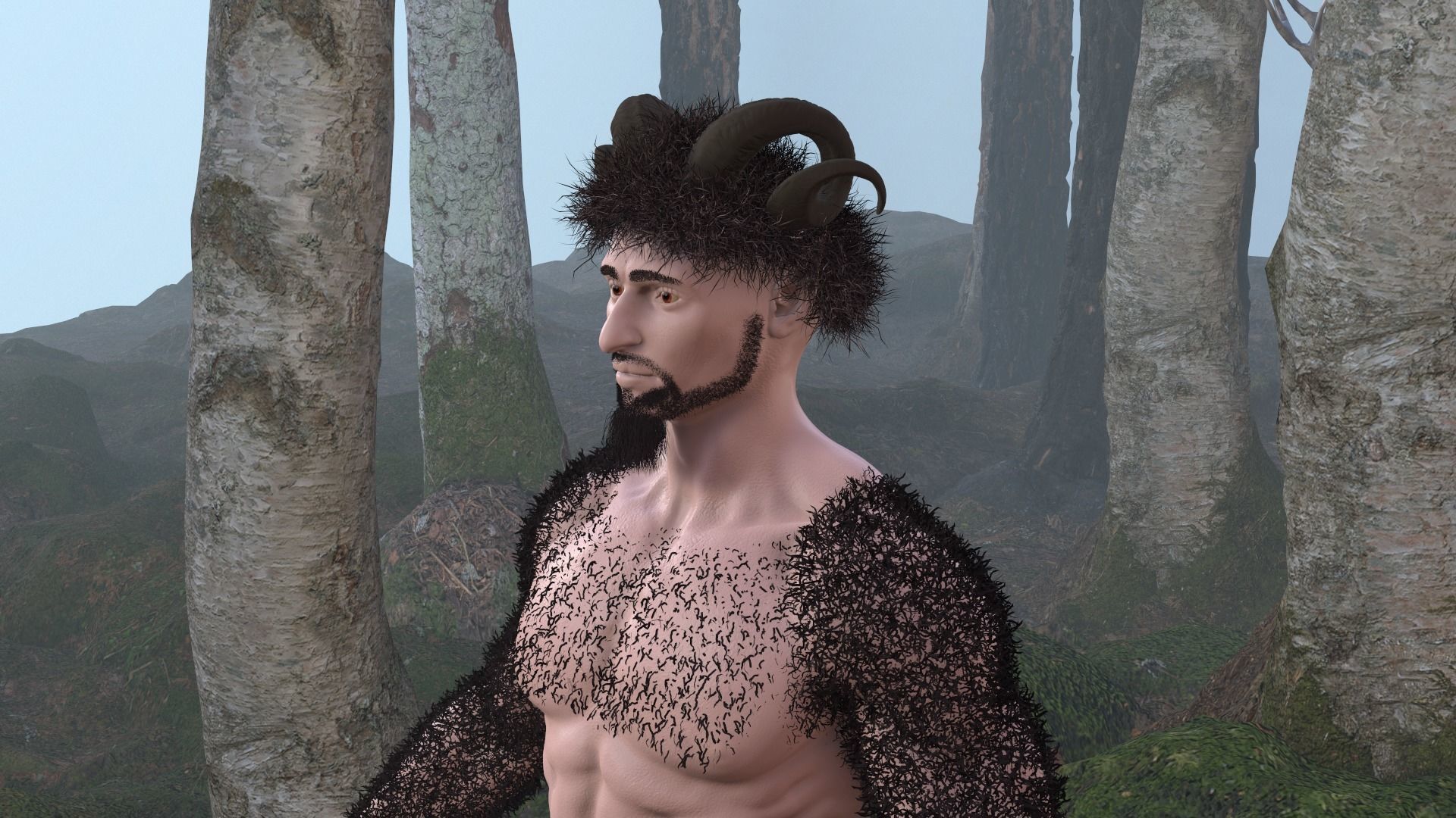 Character silhouette of person in woods 3D model_56