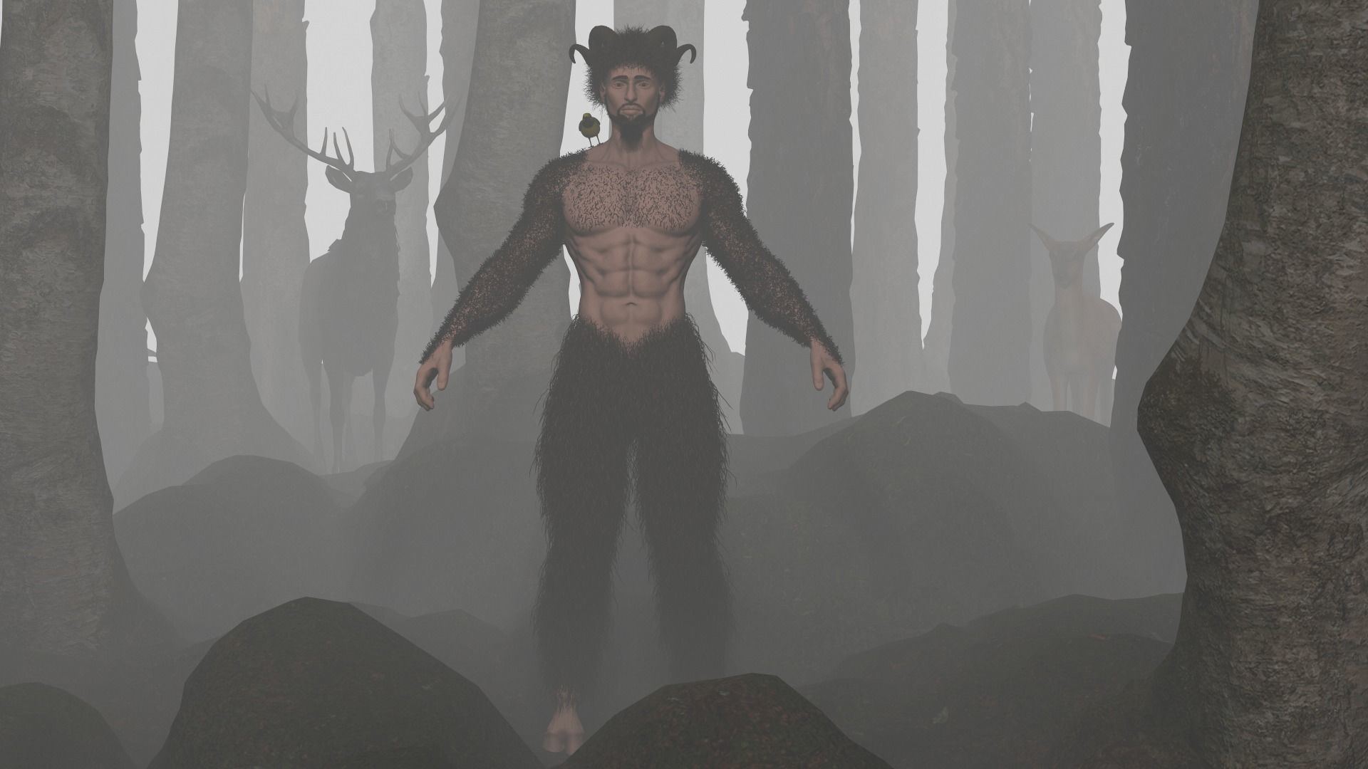 Character silhouette of person in woods 3D model_25