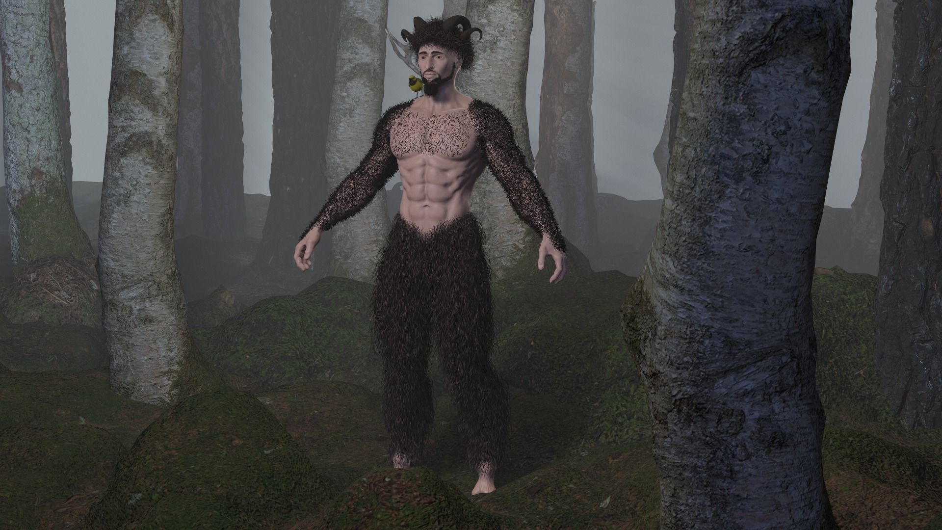 Character silhouette of person in woods 3D model_48