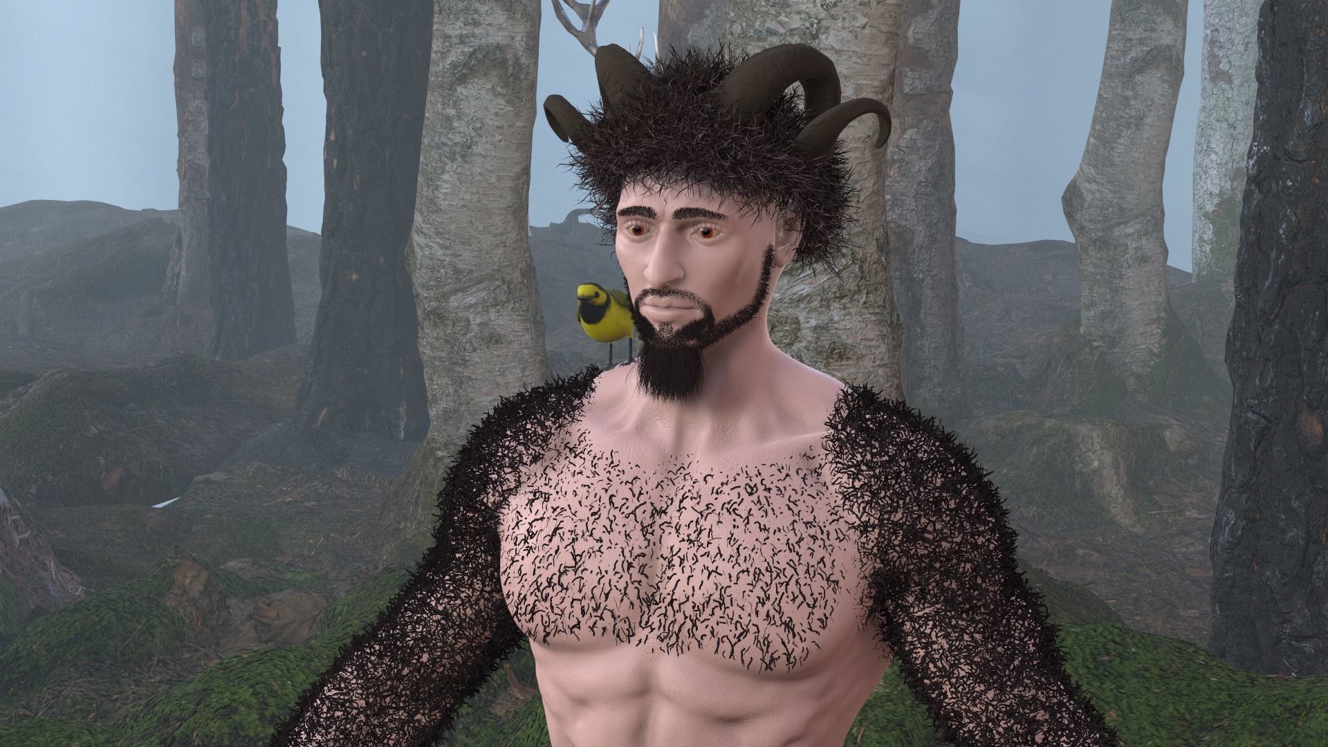 Character silhouette of person in woods 3D model_59