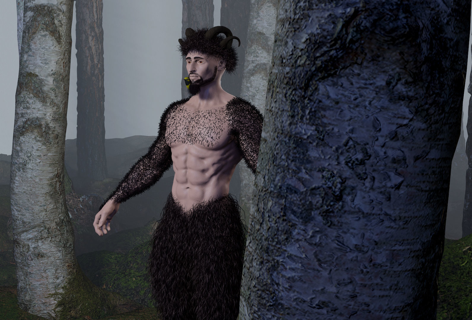 Character silhouette of person in woods 3D model_7