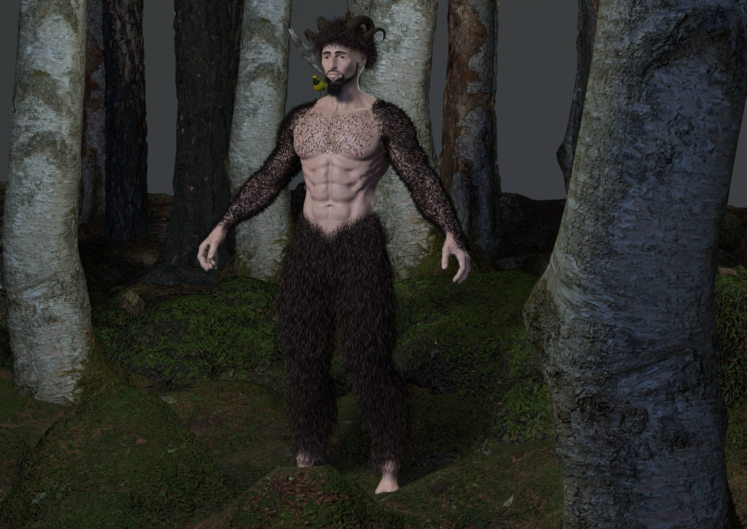 Character silhouette of person in woods 3D model_11