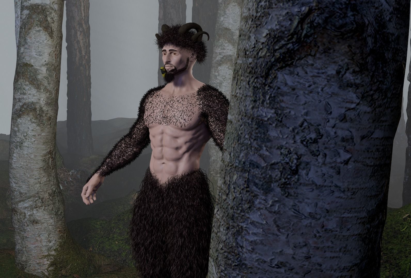 Character silhouette of person in woods 3D model_44