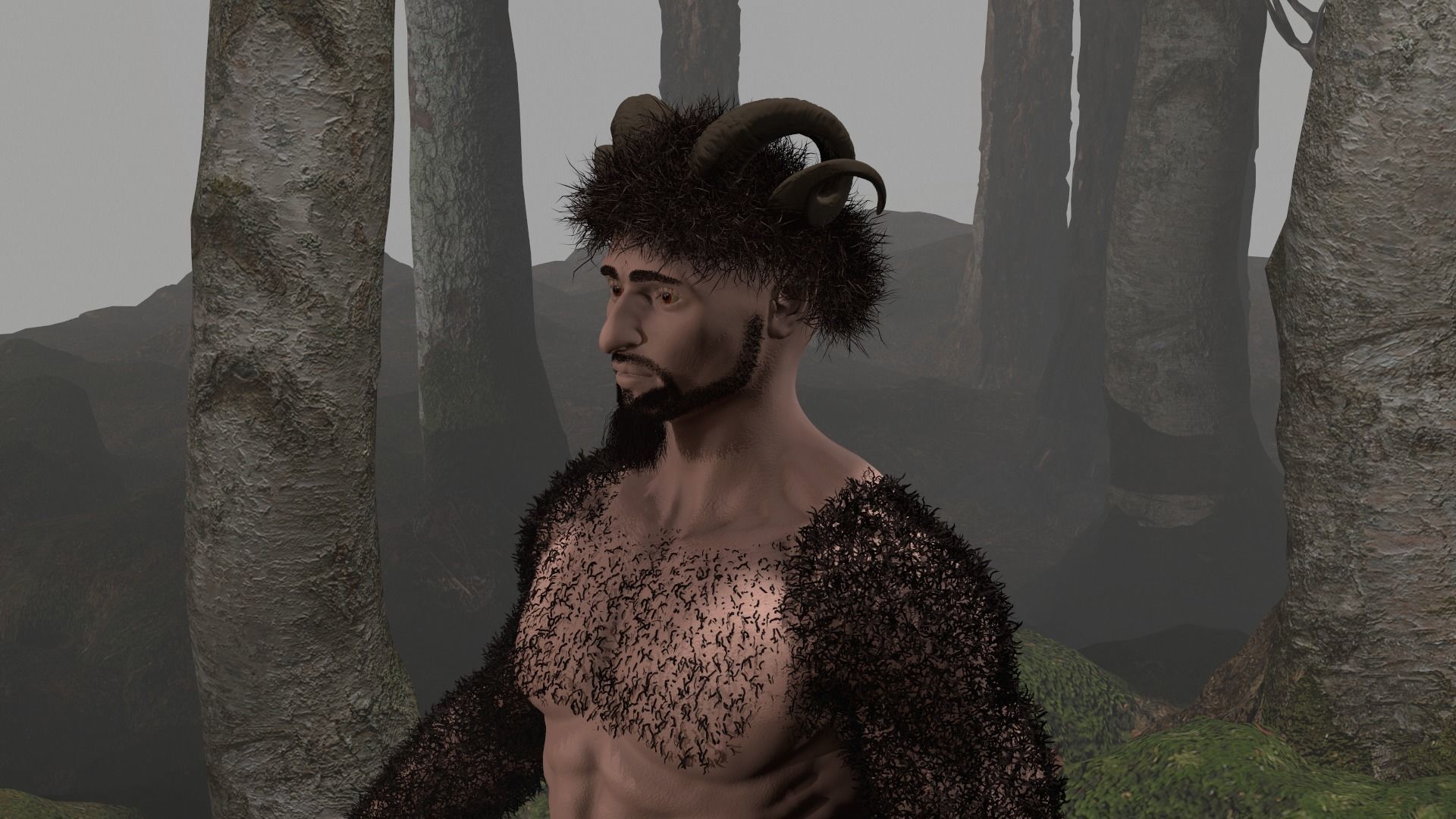 Character silhouette of person in woods 3D model_35