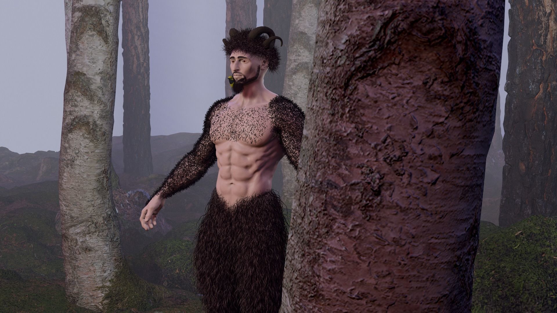 Character silhouette of person in woods 3D model_40