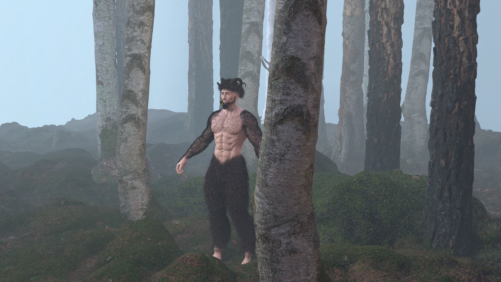 Character silhouette of person in woods 3D model_60