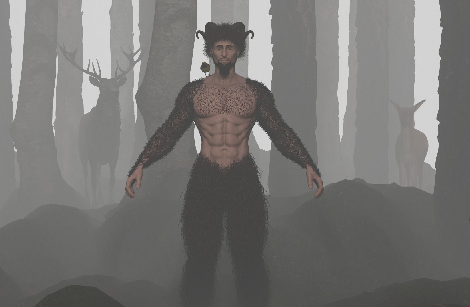 Character silhouette of person in woods 3D model_15