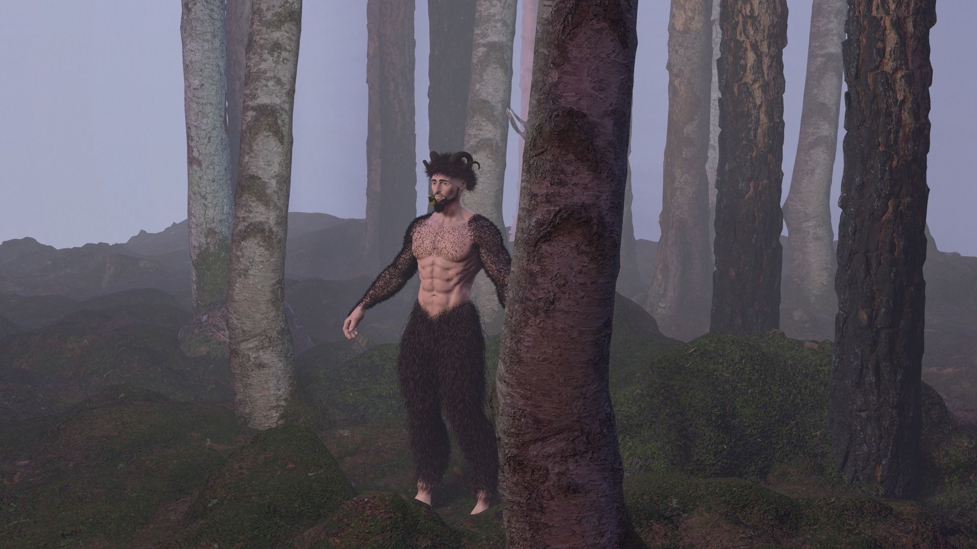Character silhouette of person in woods 3D model_43