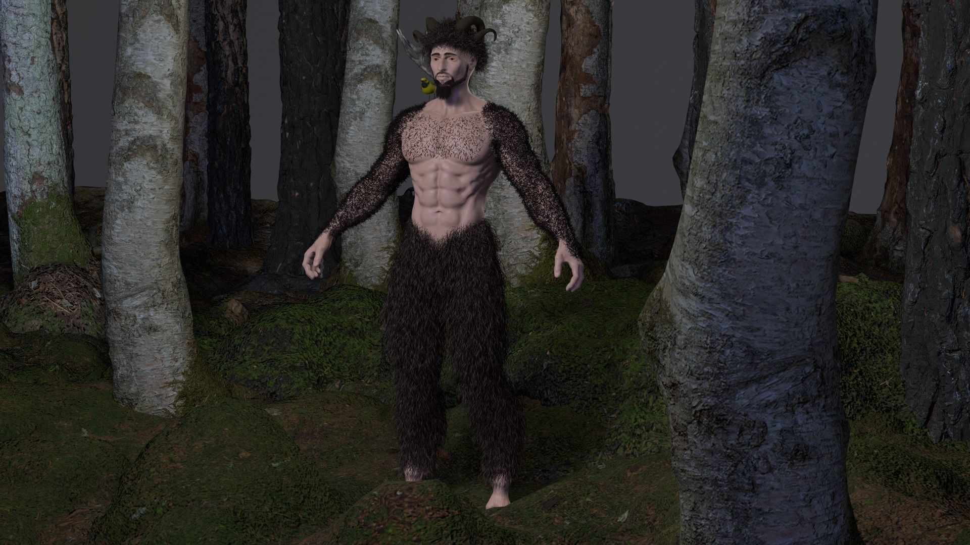 Character silhouette of person in woods 3D model_18