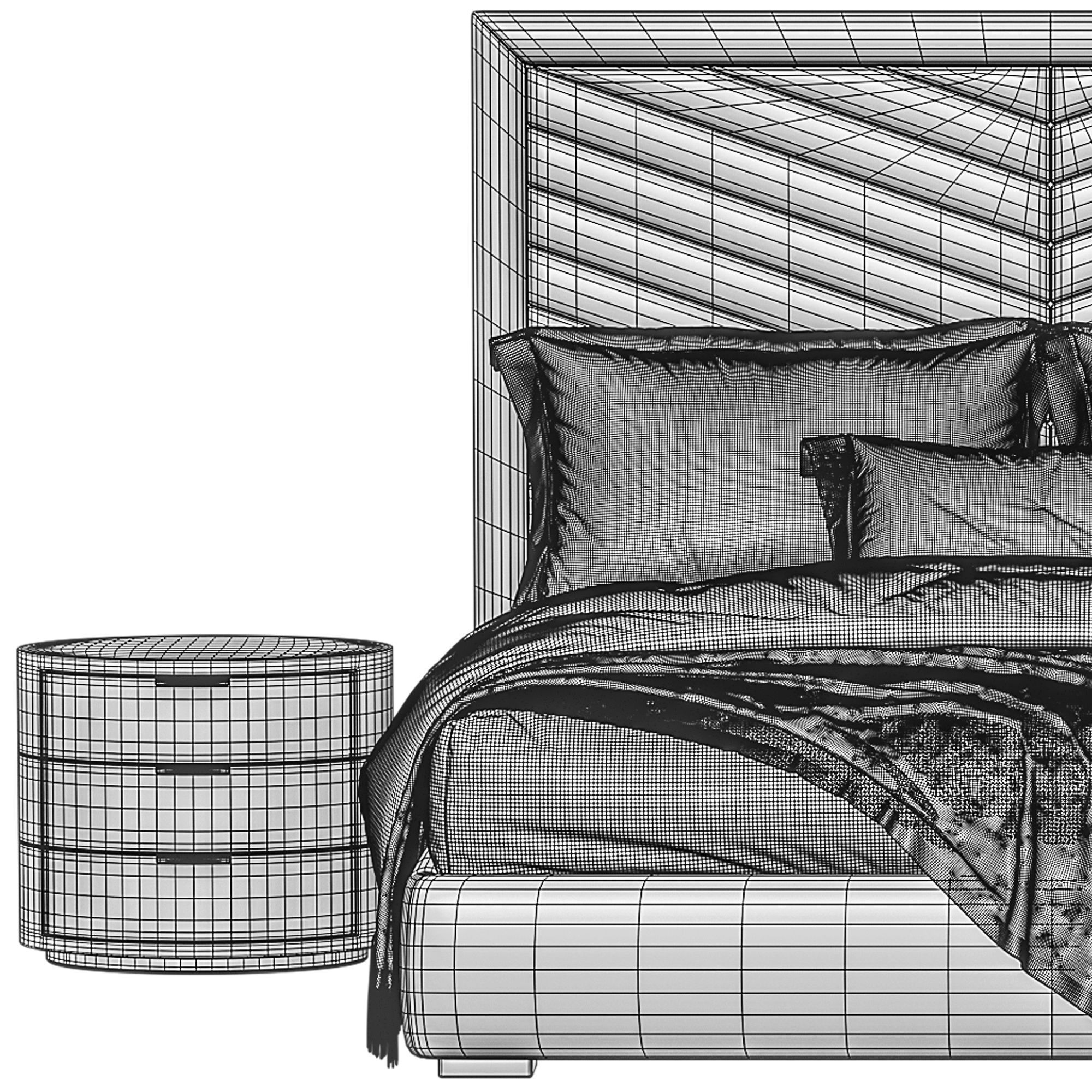 Rhys II Dovetail Tufted Nailhead Headboard Bed 3D model_6