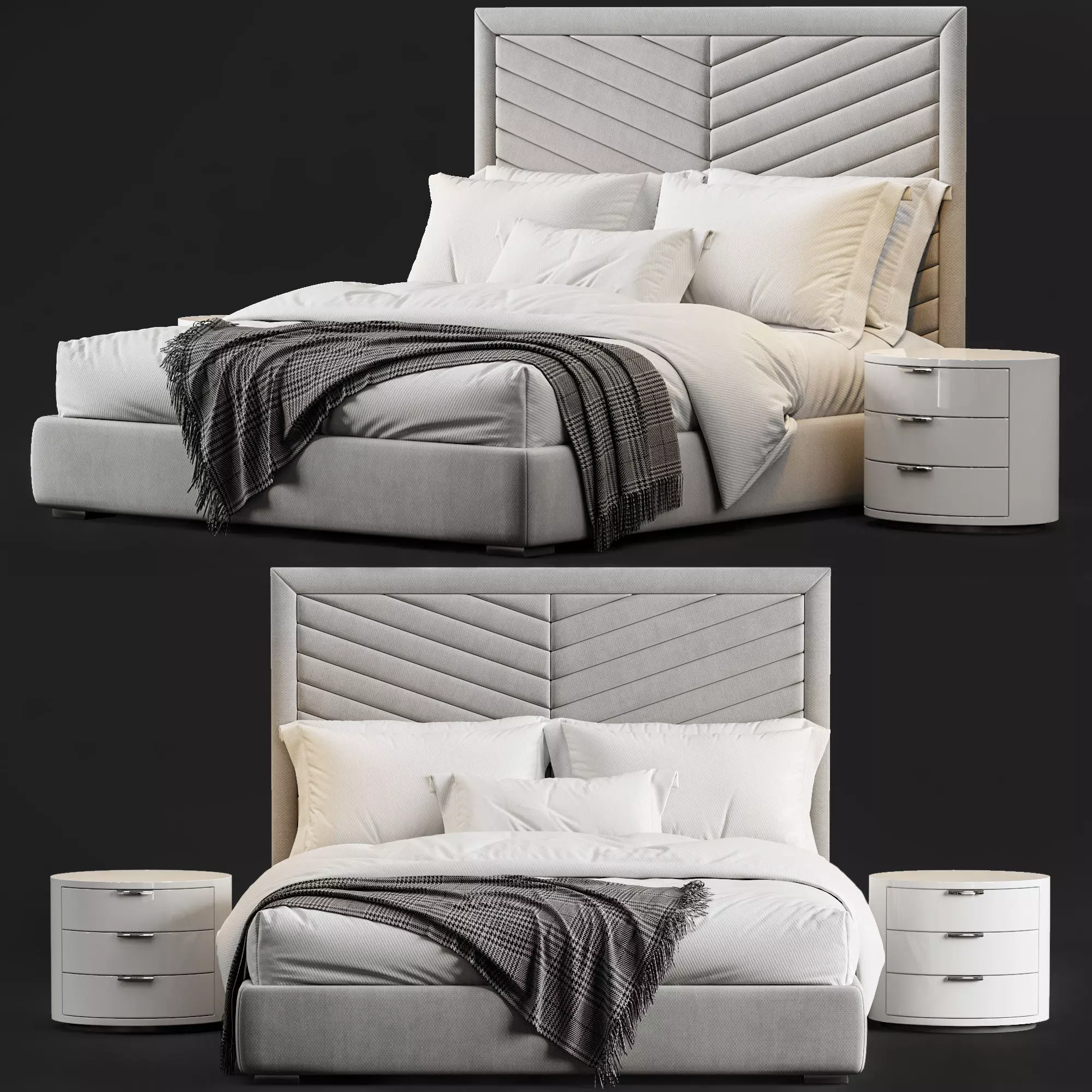 Rhys II Dovetail Tufted Nailhead Headboard Bed 3D model_0