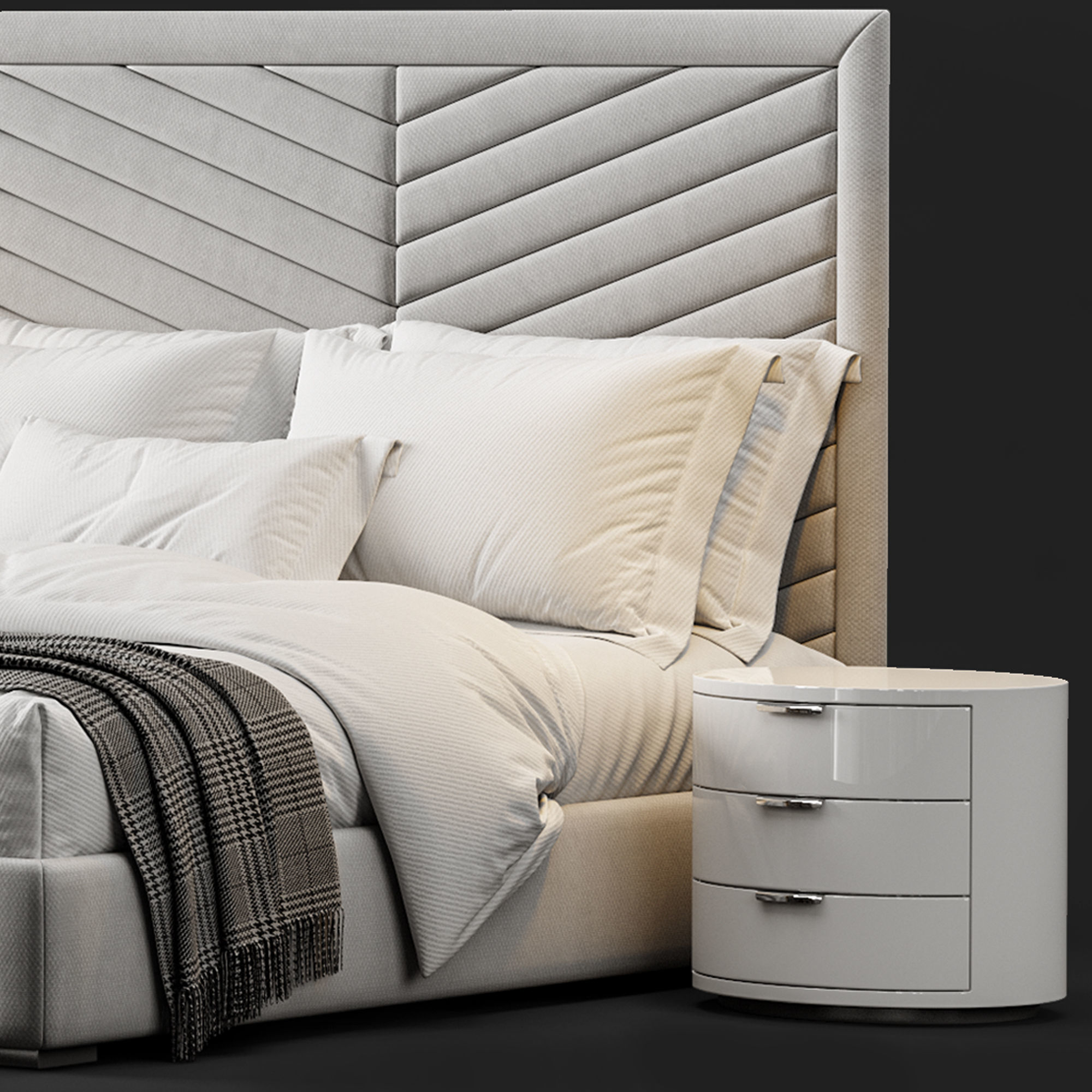 Rhys II Dovetail Tufted Nailhead Headboard Bed 3D model_2