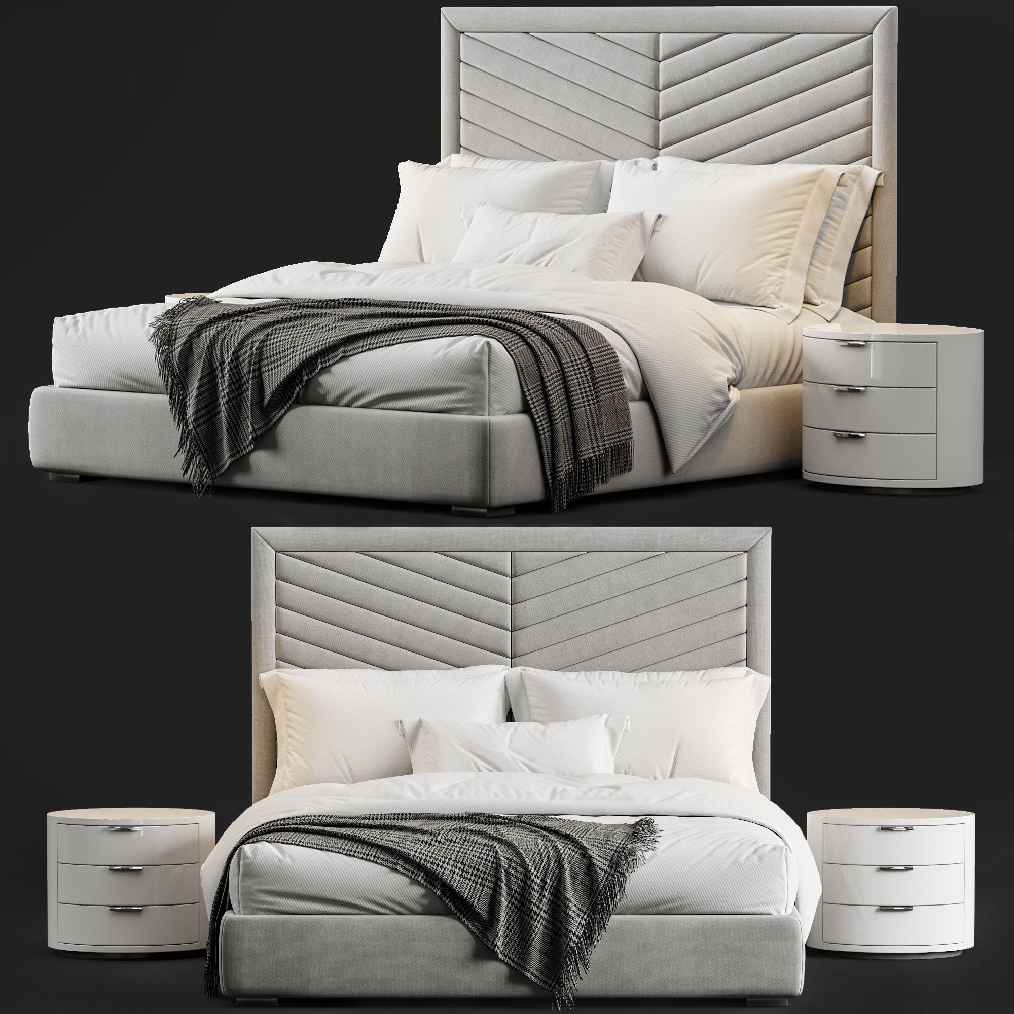 Rhys II Dovetail Tufted Nailhead Headboard Bed 3D model_1
