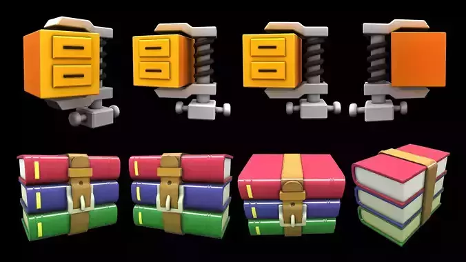 Winrar Winzip 3D Icon Lowpoly For Game and Mobile