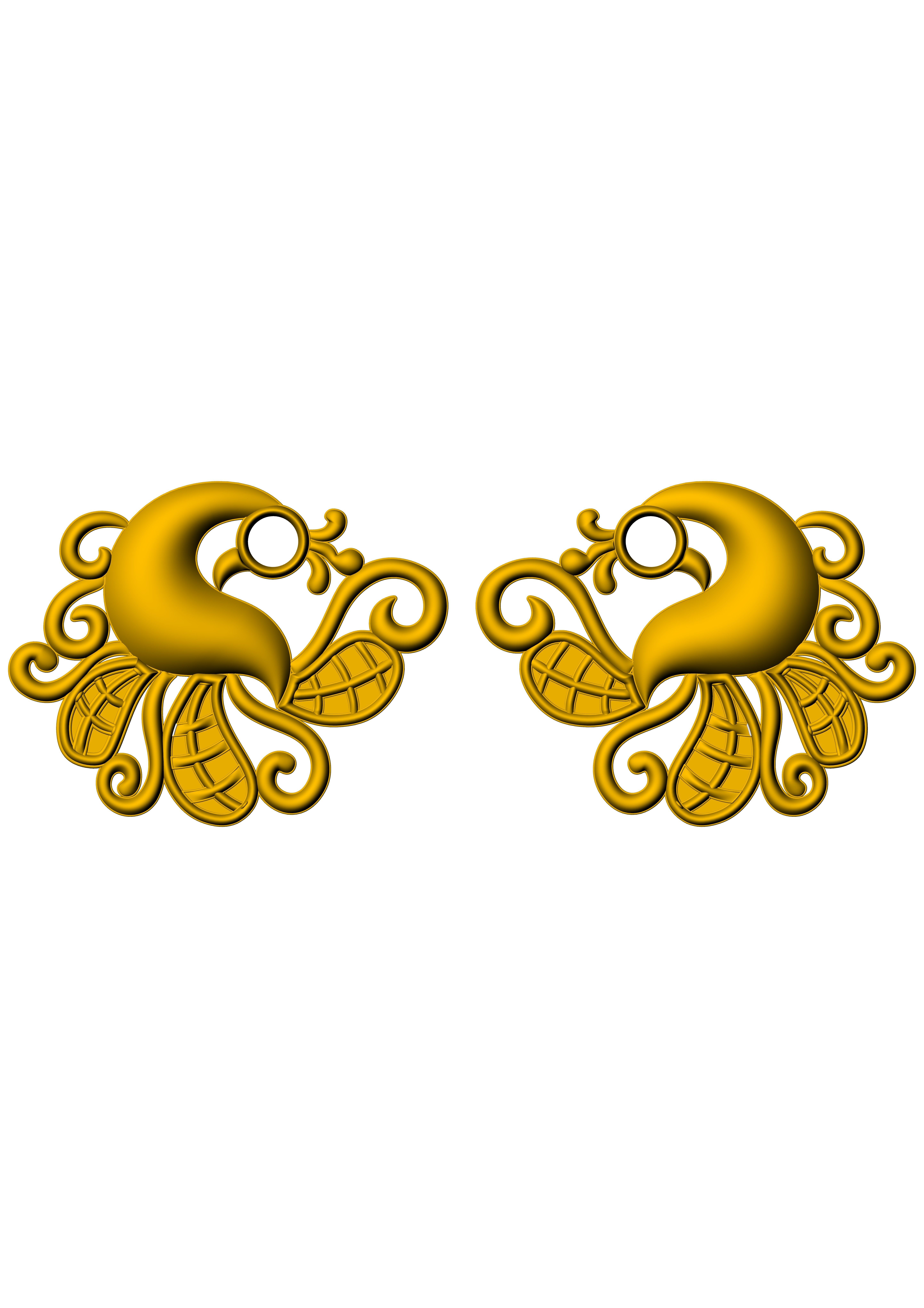Peacock Gold and silver Earring and Pendant Antique Jewelry 3D print model